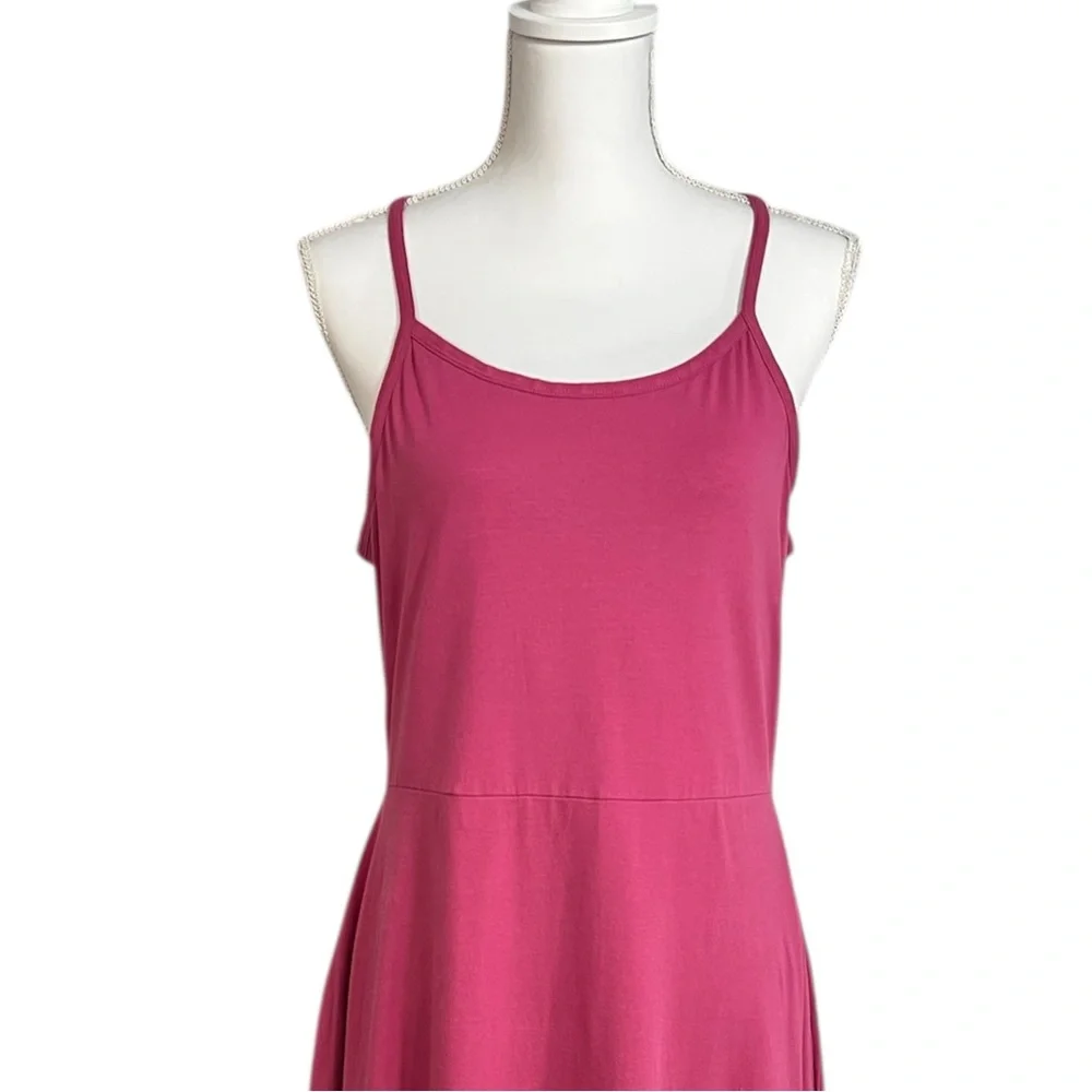 Pact Organic Womens Fit and Flare Midi Dress in Pink/Purple Color Size XL - Picture 2 of 8
